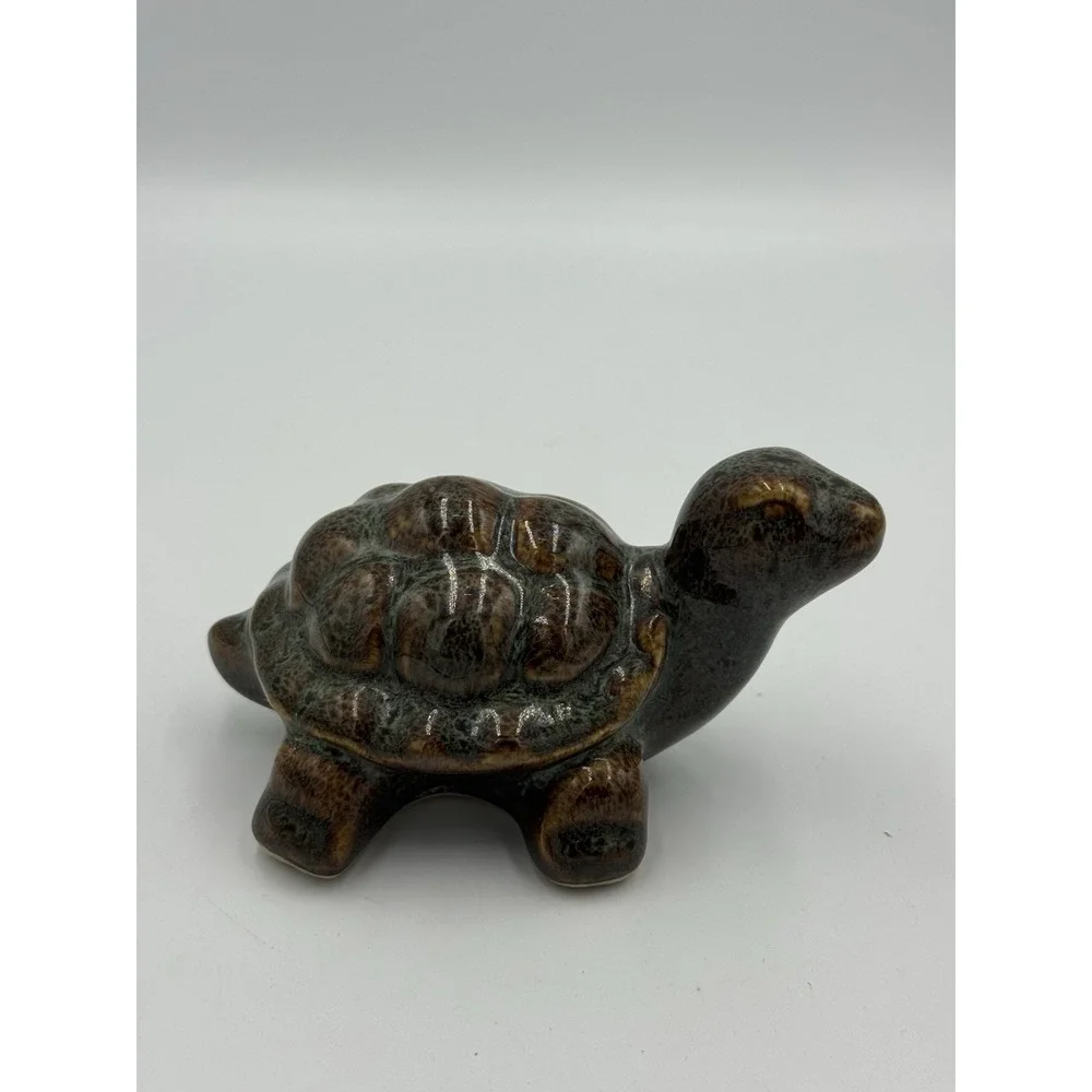 Russ‎ Home Ceramic Tortoise Turtle Figurine Brown Drip Glaze 5.5